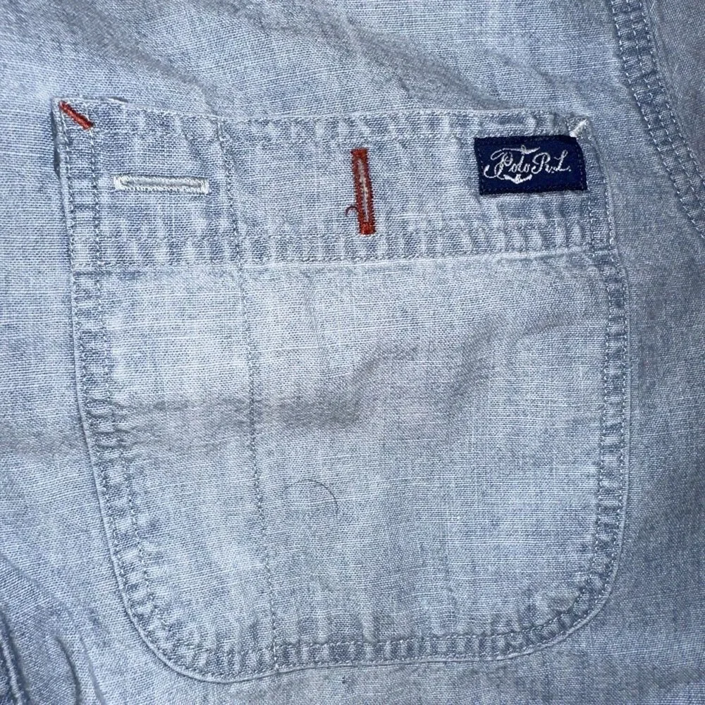 Vintage 90s/Y2K Polo Ralph Lauren Workwear Denim Utility Shirt Size Small Blue